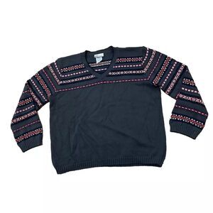 FADED GLORY Vintage Ugly Sweater Womens XL Fairisle Knit V-neck Gray Nordic XL